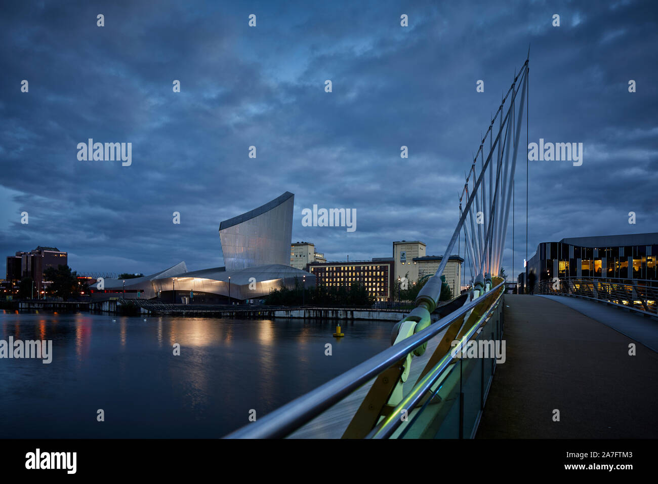 Night at MediacityUK Salford quays regenerated docks Imperial War ...
