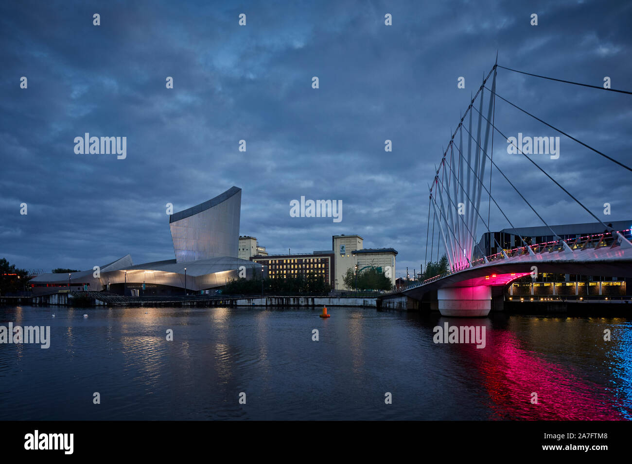 Night at MediacityUK Salford quays regenerated docks Imperial War ...
