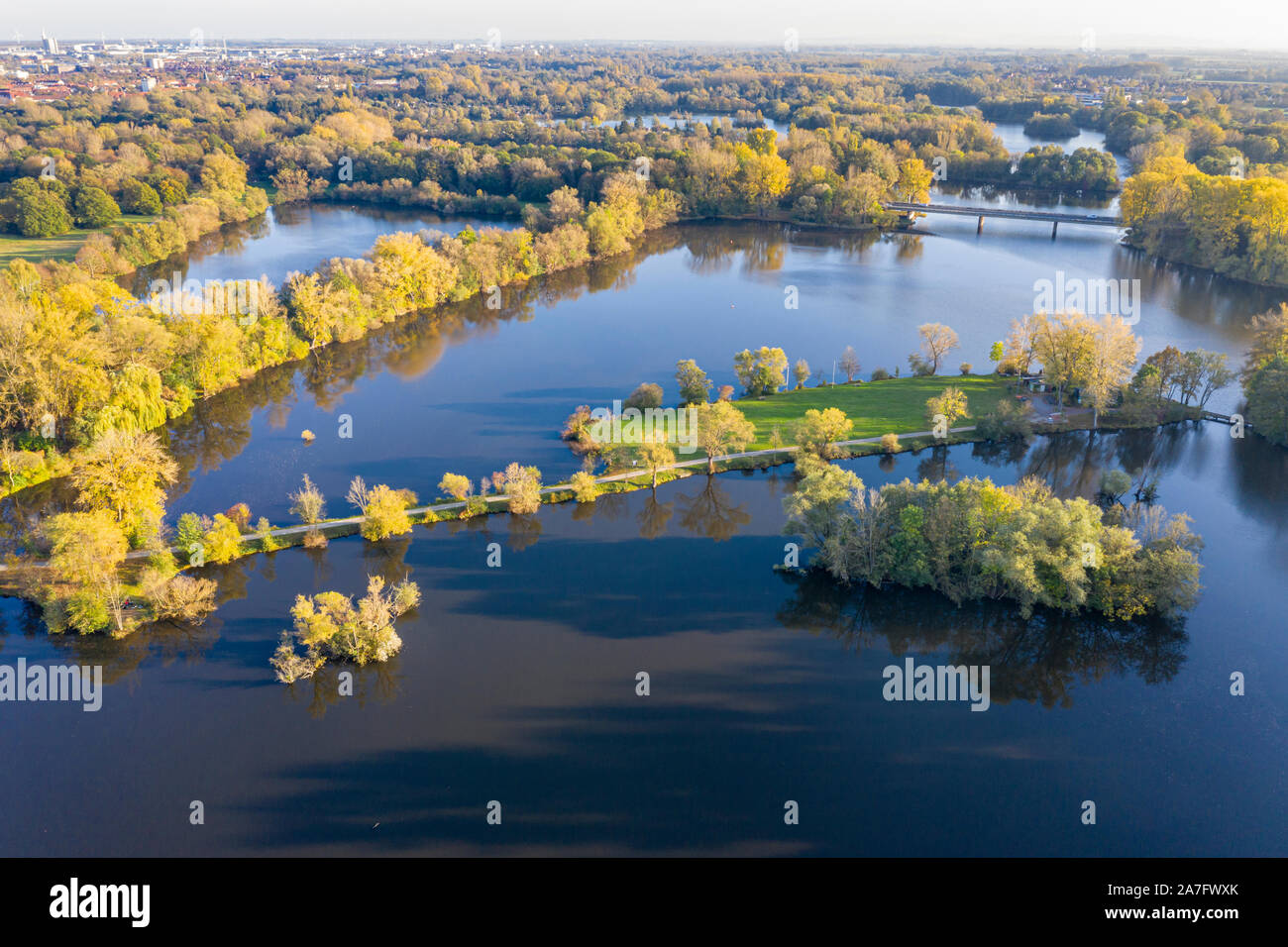 Drone shot of lake Ricklinger teich and lake Dreiecksteich, south of