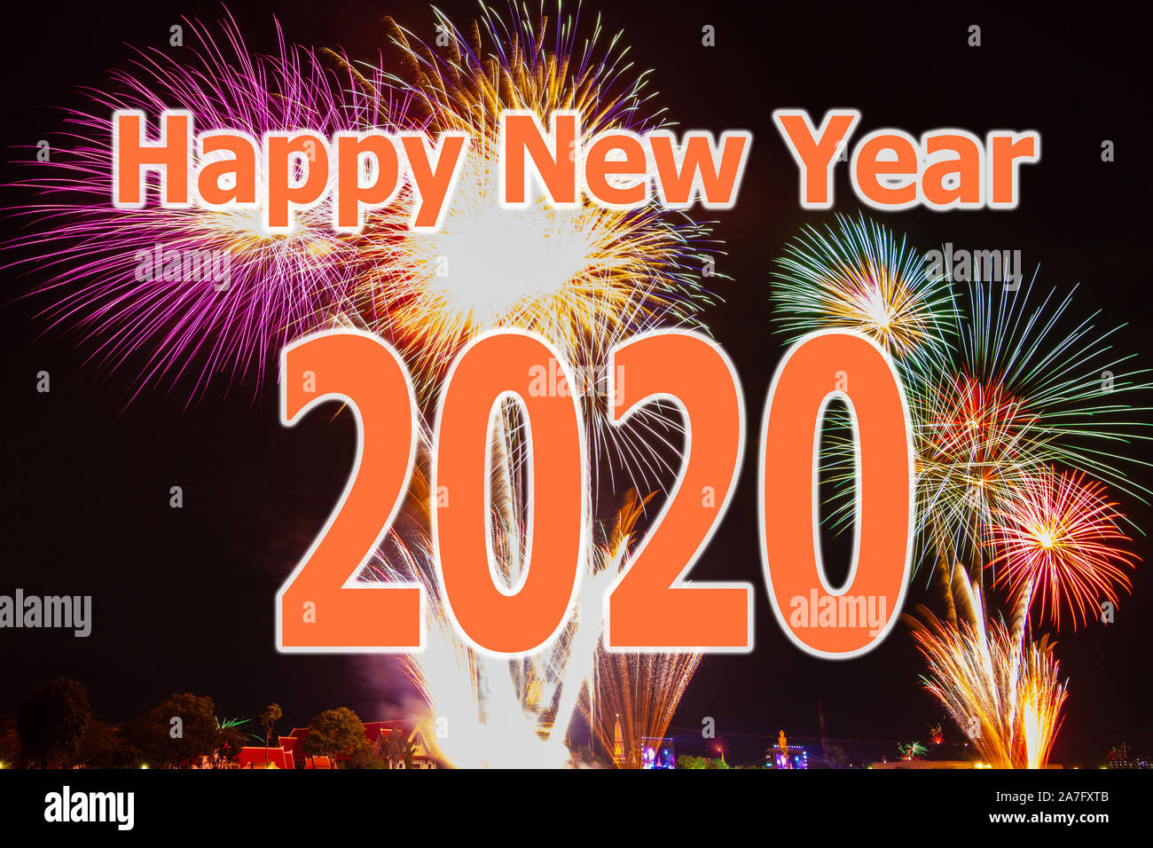 Happy New Year 2020 With Fireworks Festival Background Disign Happy New Year 2020 With Fireworks Festival Background Disign