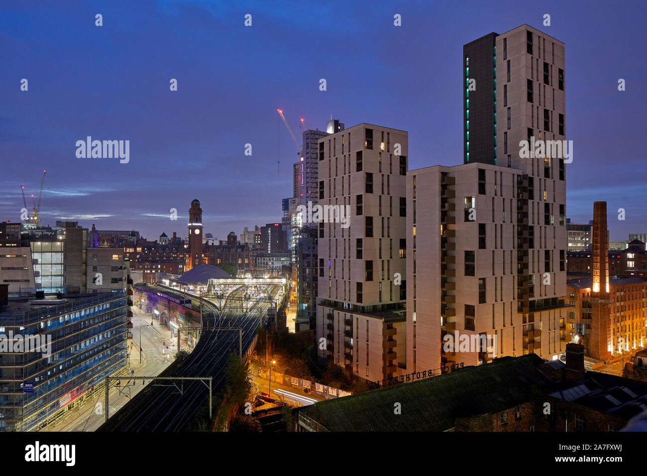 Manchester skyline, new build modern apartments 1 Cambridge St, and Oxford Road railway station along Whitworth Street Stock Photo