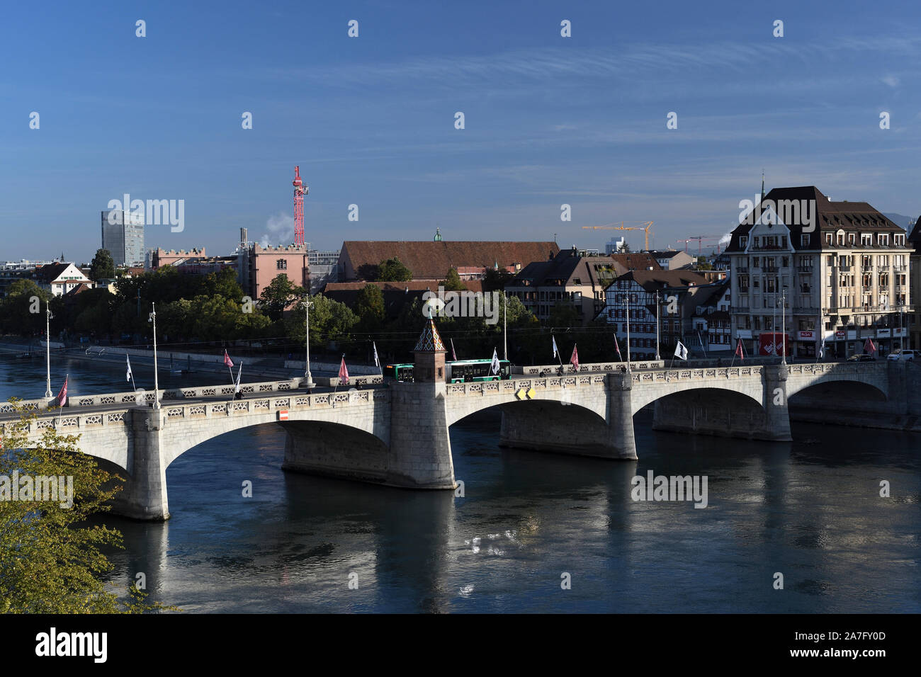 middle bridge;river rhine;basel minster;switzerland Stock Photo