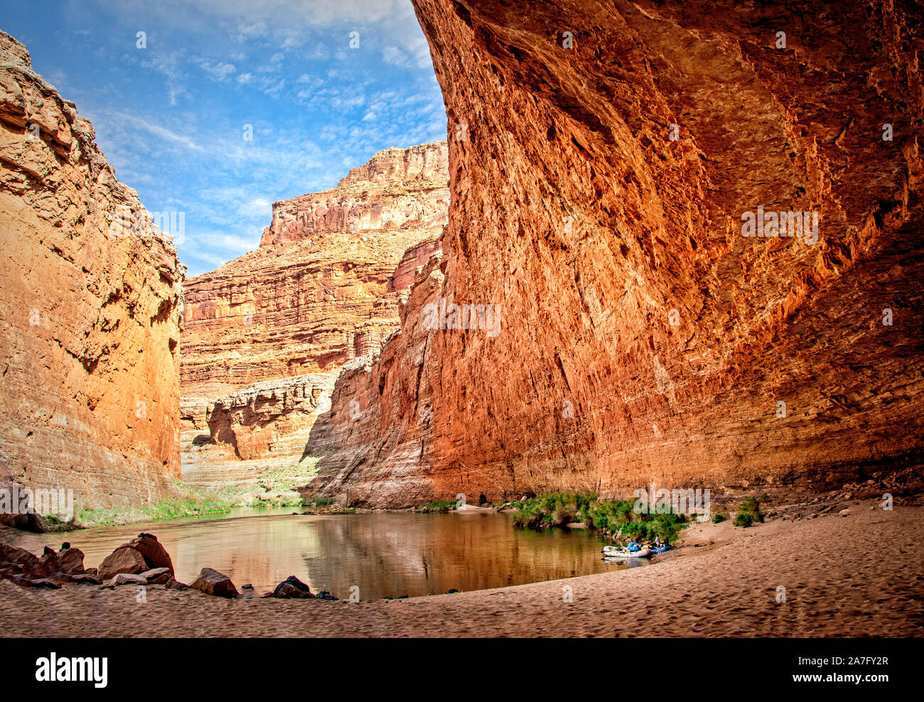 Red Wall cavern is a popular stop along the Colorado River, Grand Canyon, Arizona. Stock Photo
