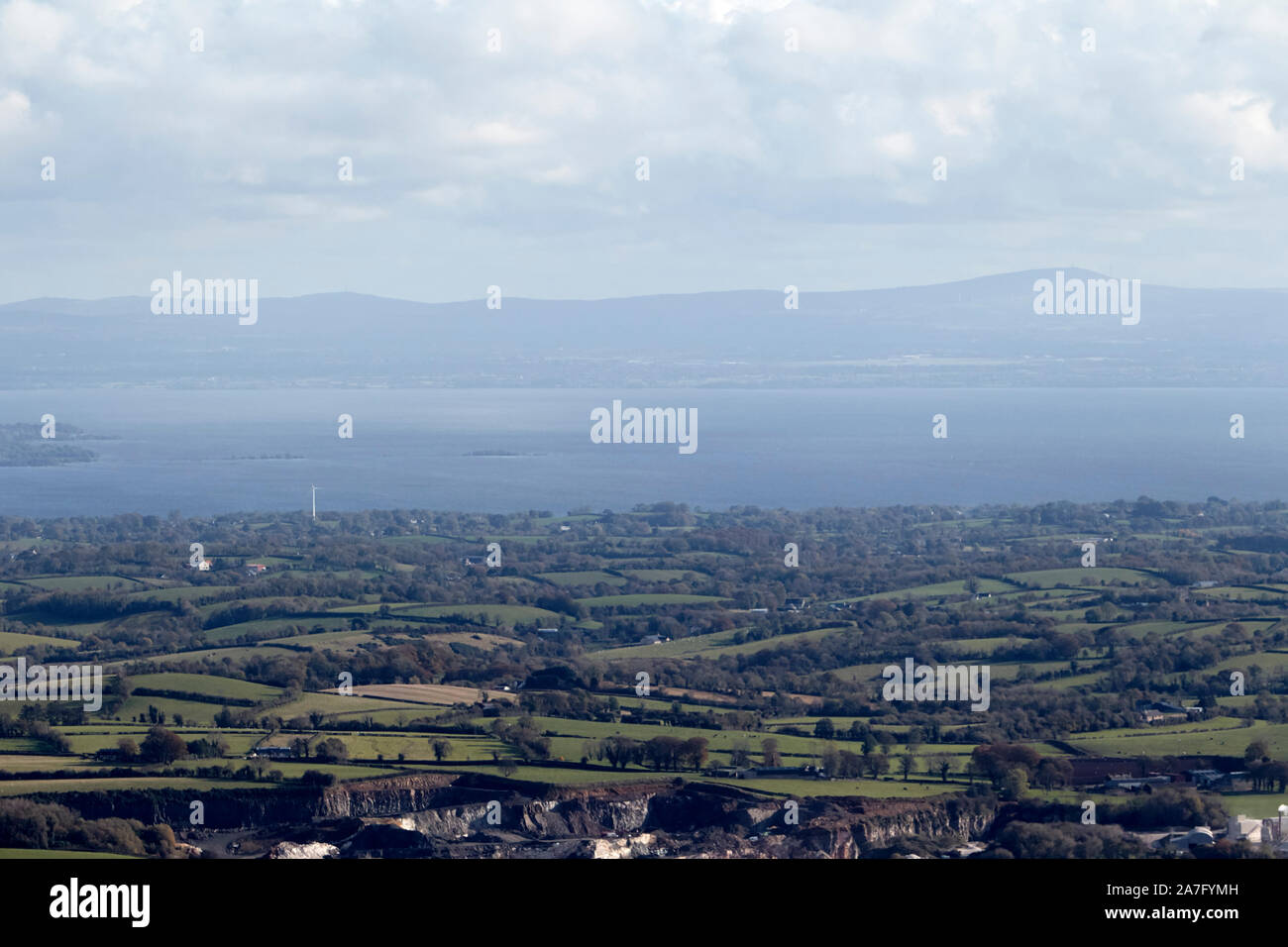 view from Slieve Gallion towards lough neagh and county antrim beyond County Derry Northern Ireland Stock Photo