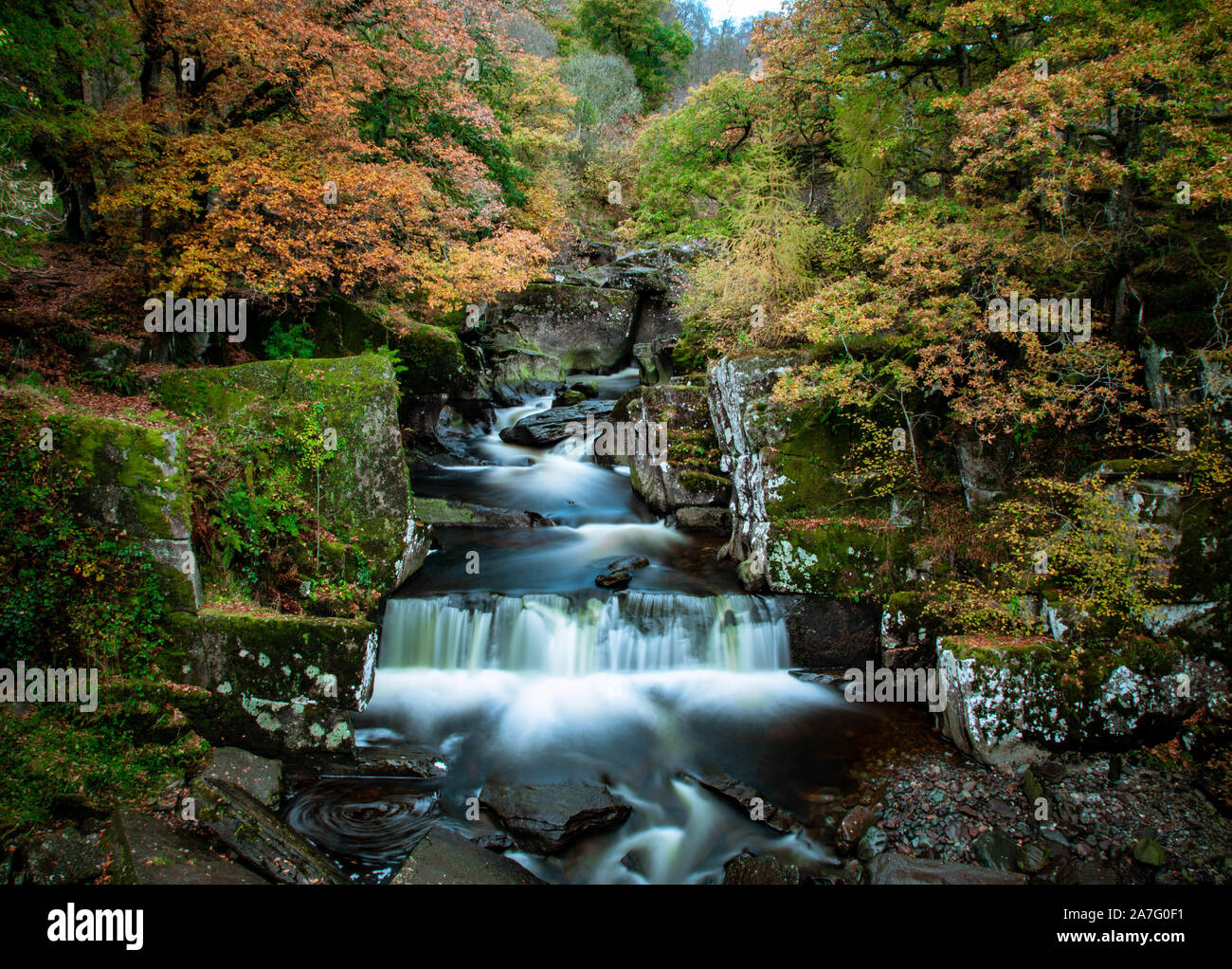 Bracklinn Falls in Callander Scotland in Autumn taken from the bridge Stock Photo