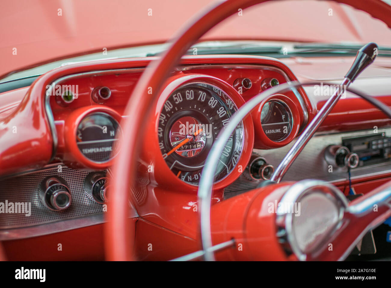Classic car with red interior. Stock Photo