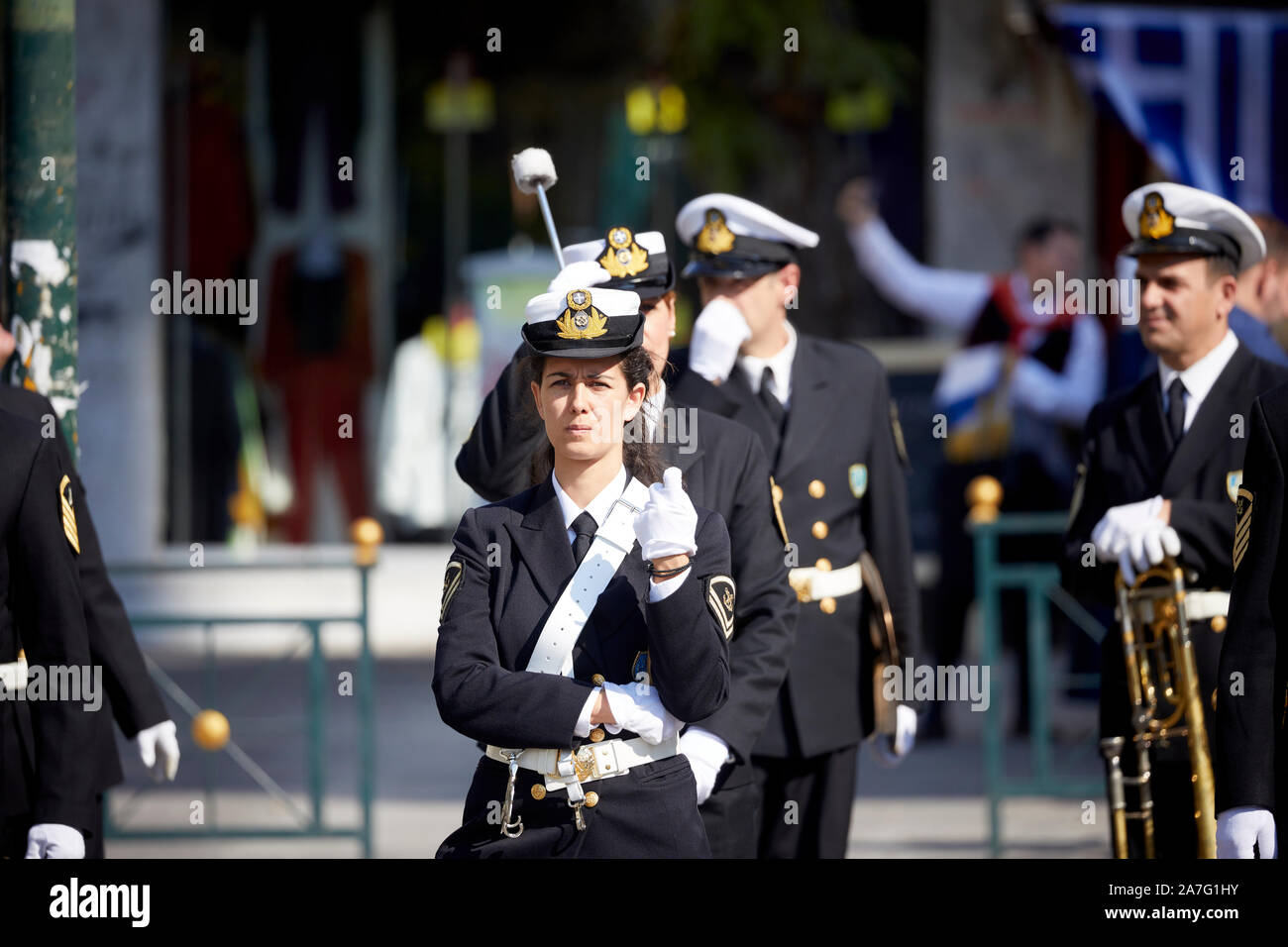 Piraeus port city Greece, on parade The Hellenic Navy is the naval force of Greece, part of the Hellenic Armed Forces Stock Photo