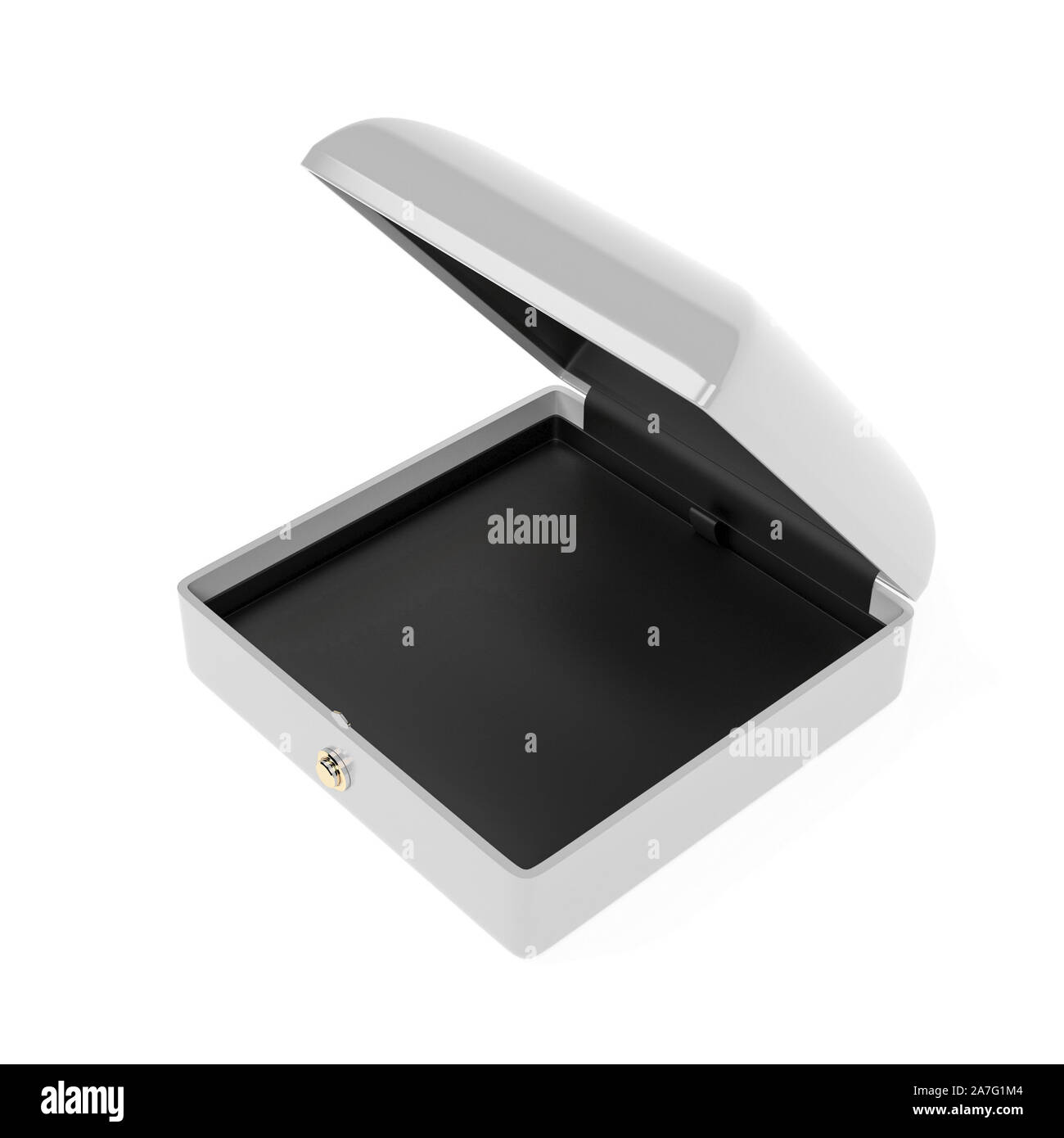 White jewelry box with black lining. 3d rendering illustration isolated