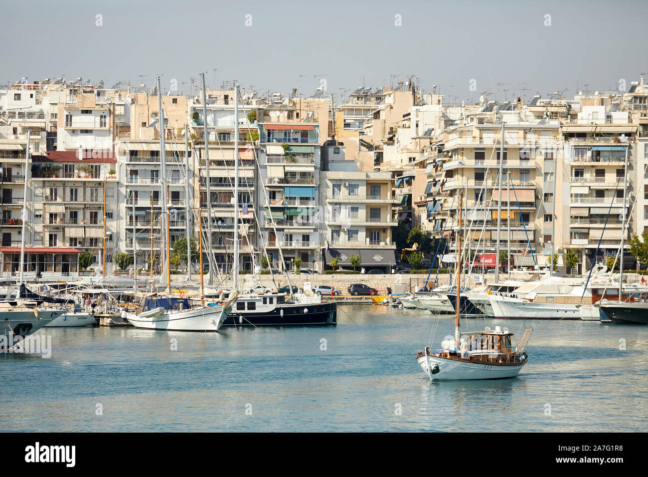 Piraeus port city Greece, boats moored at Marina Zeas Stock Photo