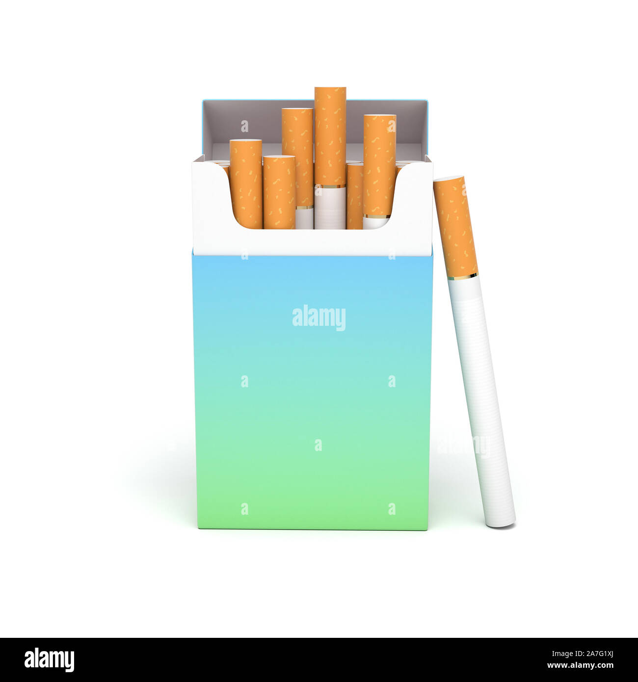 Open pack of cigarettes. Colored blank paper package. 3d rendering