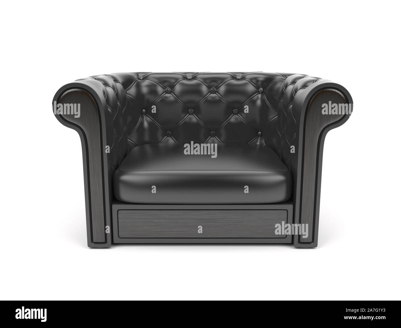 Black leather sofa. 3d rendering illustration isolated on white