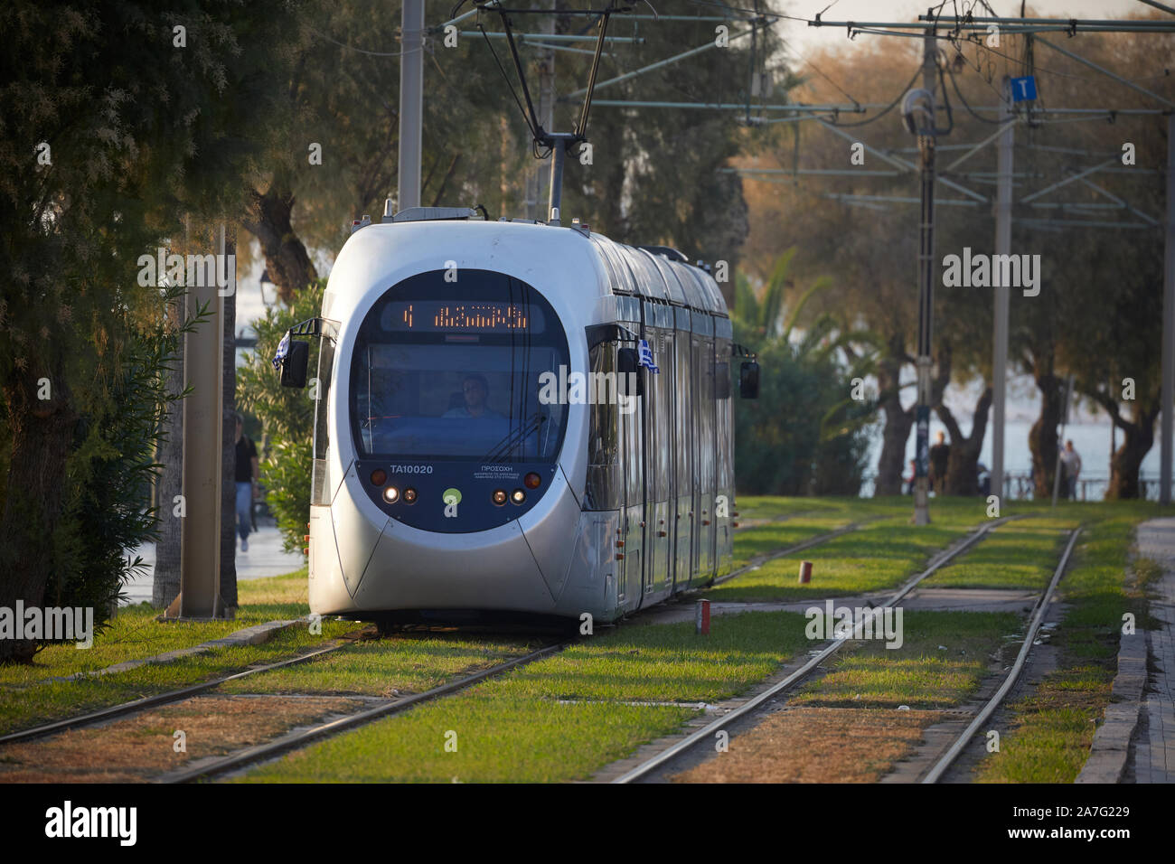 Athens capital of Greece Athens Coastal Tram at Batis beach Stock Photo