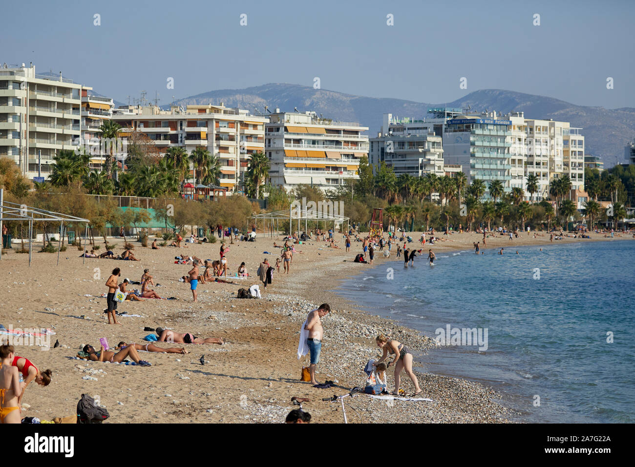 Athens capital of Greece Athens Coastal Tram at Batis beach Stock Photo