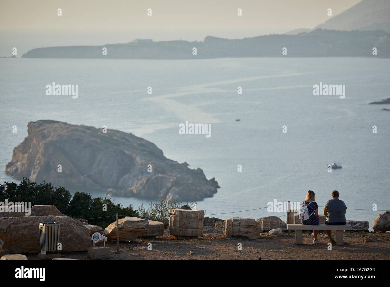 Greece The Ancient Greek temple of Poseidon at Cape Sounion, built during 444–440 BC, is one of the major monuments of the Golden Age of Athens. It is Stock Photo