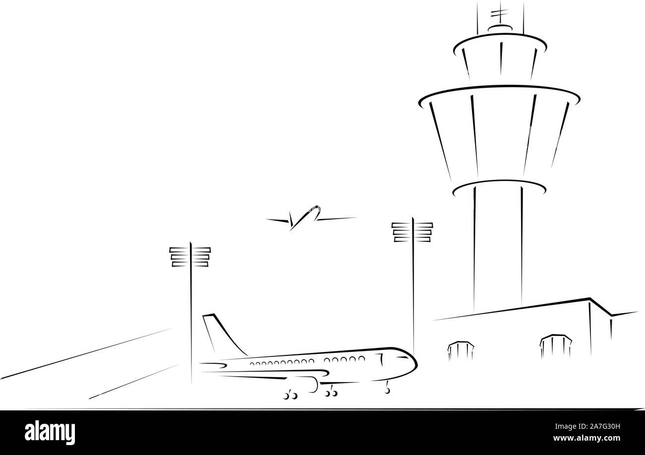 Complex of airport with terminal Stock Vector