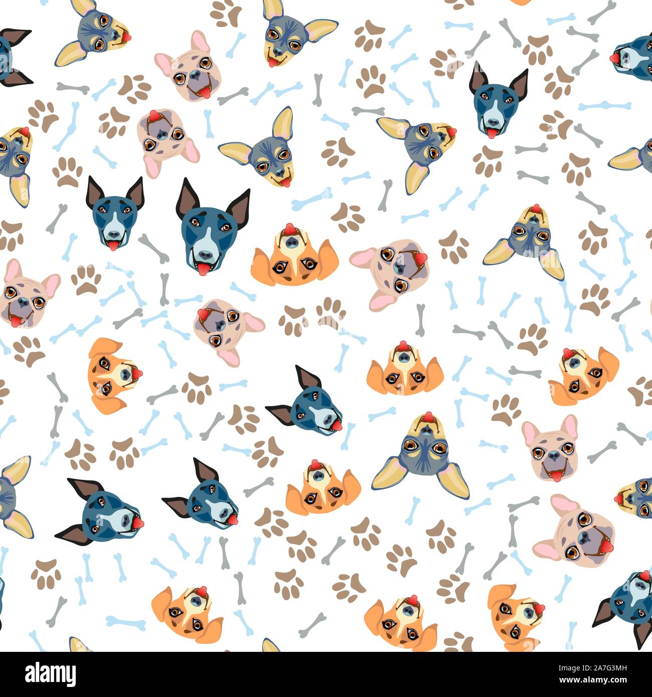 Cute seamless pattern with cartoon emoji dog Stock Vector