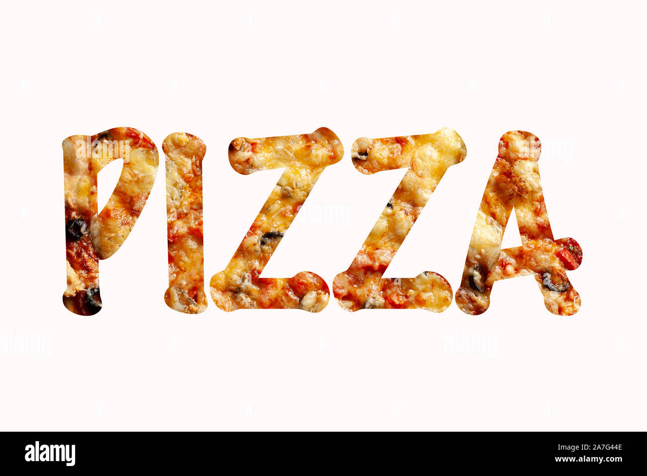 A word Pizza isolated on a white background Stock Photo
