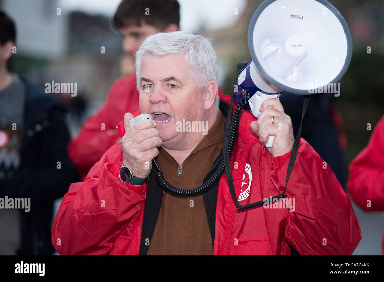 Coatbridge, UK. 2 November 2019. Poctured: Hugh Gaffney MP for Coatbridge, Chryston and Bellshill. Scottish Labour Photo Op in Coatbridge as things heat up for the snap UK Parliamentary General Election on 12th December 2019. Credit: Colin Fisher/Alamy Live News Stock Photo