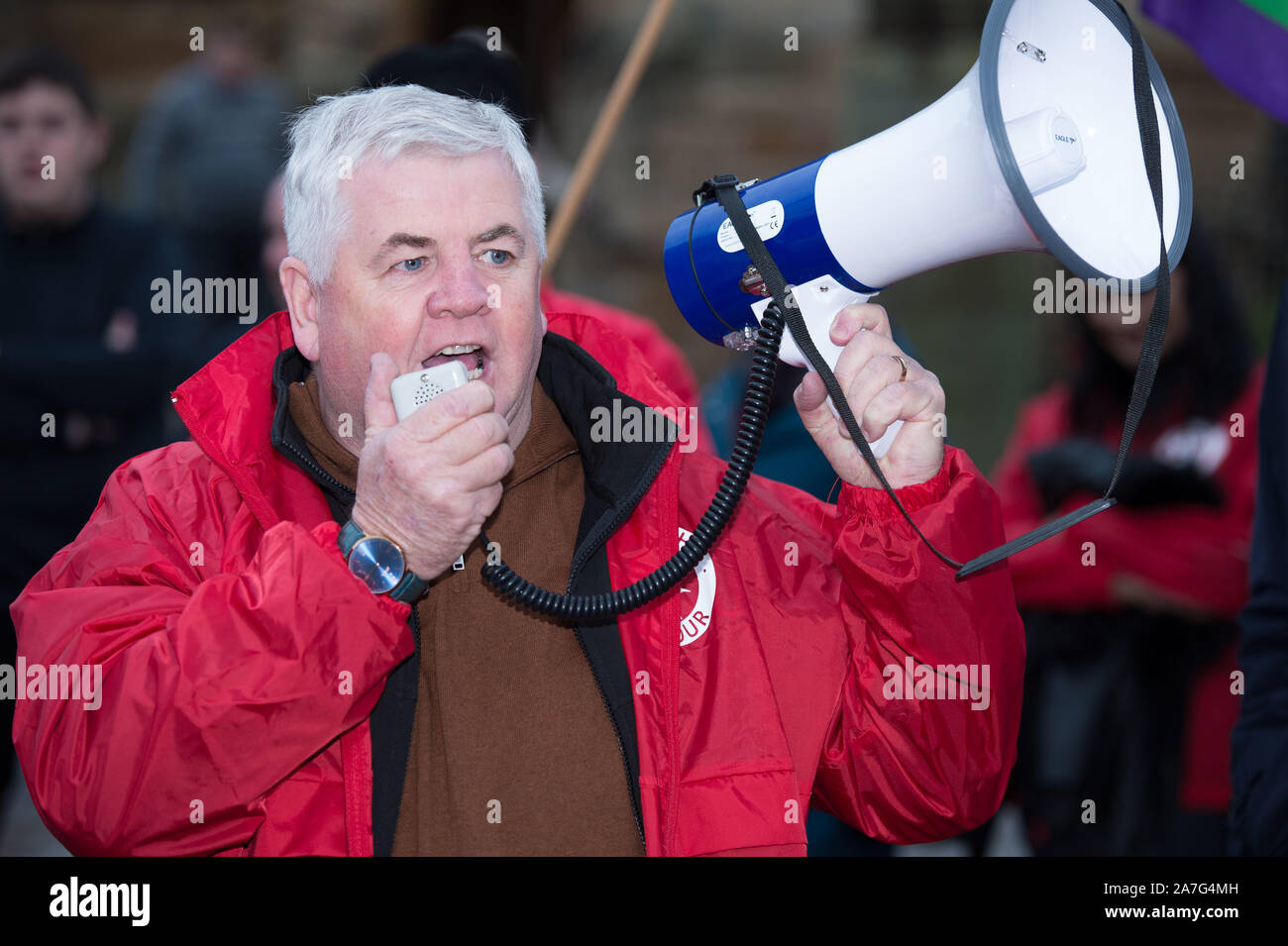 Coatbridge, UK. 2 November 2019. Poctured: Hugh Gaffney MP for Coatbridge, Chryston and Bellshill. Scottish Labour Photo Op in Coatbridge as things heat up for the snap UK Parliamentary General Election on 12th December 2019. Credit: Colin Fisher/Alamy Live News Credit: Colin Fisher/Alamy Live News Stock Photo
