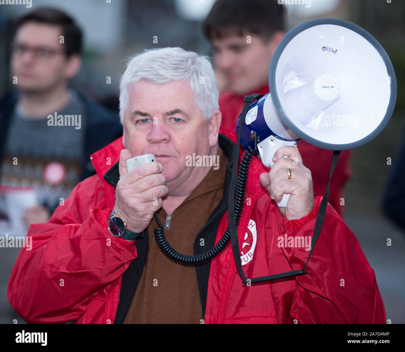 Coatbridge, UK. 2 November 2019. Poctured: Hugh Gaffney MP for Coatbridge, Chryston and Bellshill. Scottish Labour Photo Op in Coatbridge as things heat up for the snap UK Parliamentary General Election on 12th December 2019. Credit: Colin Fisher/Alamy Live News Stock Photo