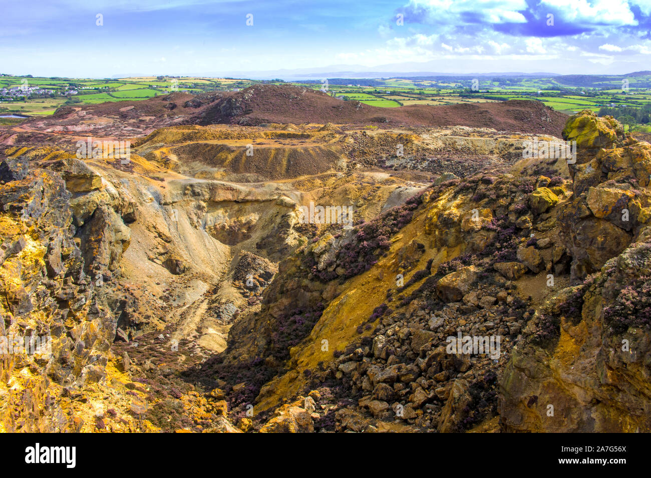 The quarry where copper ore was mined, the ore and spoil were removed using manual labour and hand tools. Stock Photo