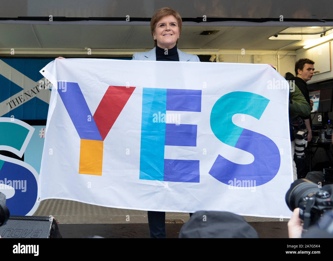 Scotland, UK. 2nd November 2019. Supporters of Scottish nationalism attend a rally in George Square Glasgow. The rally was organised by The National newspaper, the Scottish pro-Nationalism newspaper. First Minister Nicola Sturgeon addressed the rally.  Iain Masterton/Alamy Live News. Stock Photo