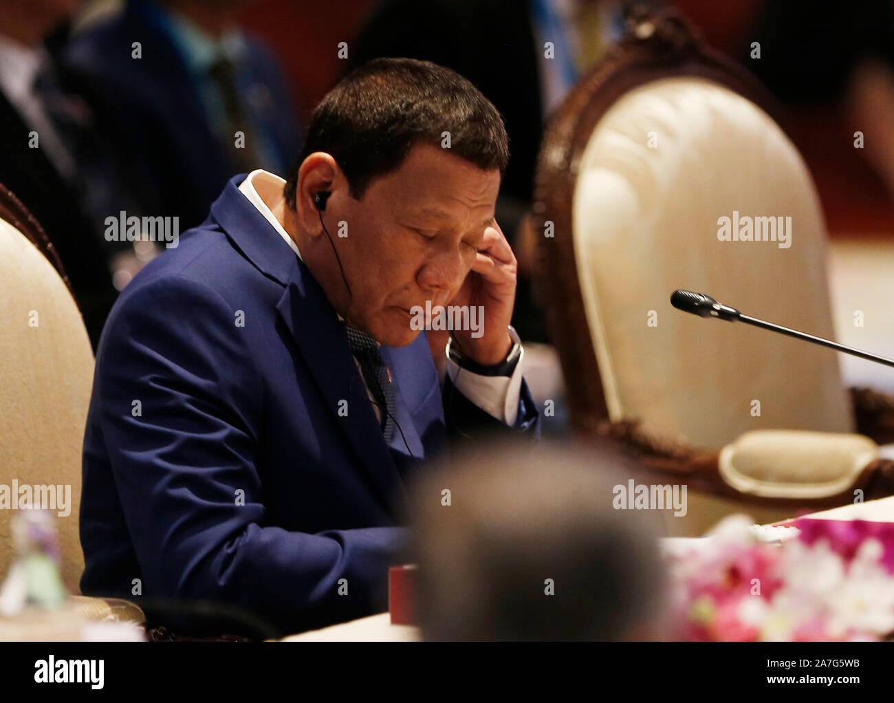 President of the Republic of the Philippines Rodrigo Roa Duterte attends the 35th ASEAN Summit meeting (Plenary) in Nonthaburi province on the outskirts of Bangkok, Thailand. Stock Photo