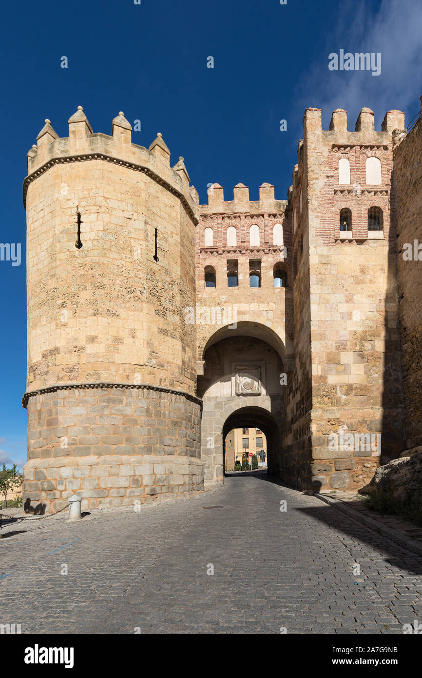 San Andres. Main gate on the ancient walls of Segovia. Stock Photo