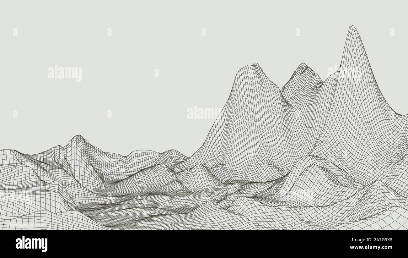 Abstract vector landscape background. Cyberspace grid. 3d technology ...