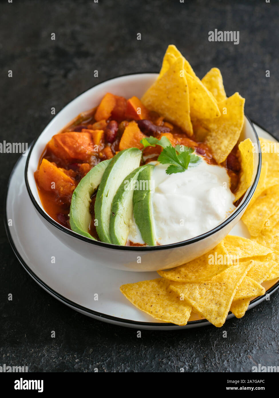 Bowl with home made pumpkin chili Stock Photo