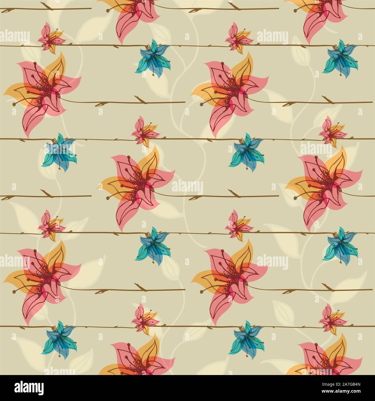 Floral seamless pattern with blooming flowers. Vector illustration ...