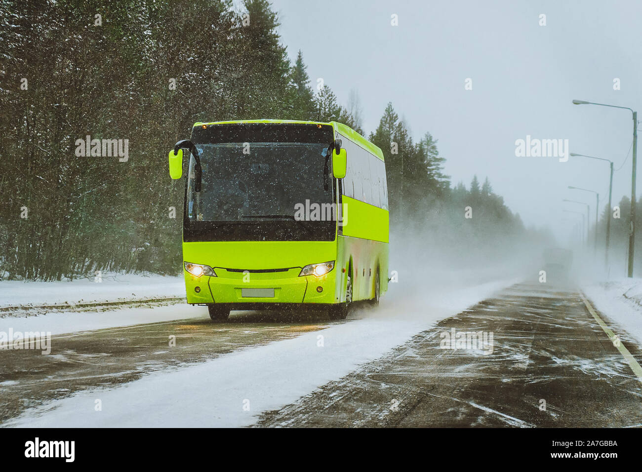 Passenger bus in Lapland road in Rovaniemi Stock Photo Alamy