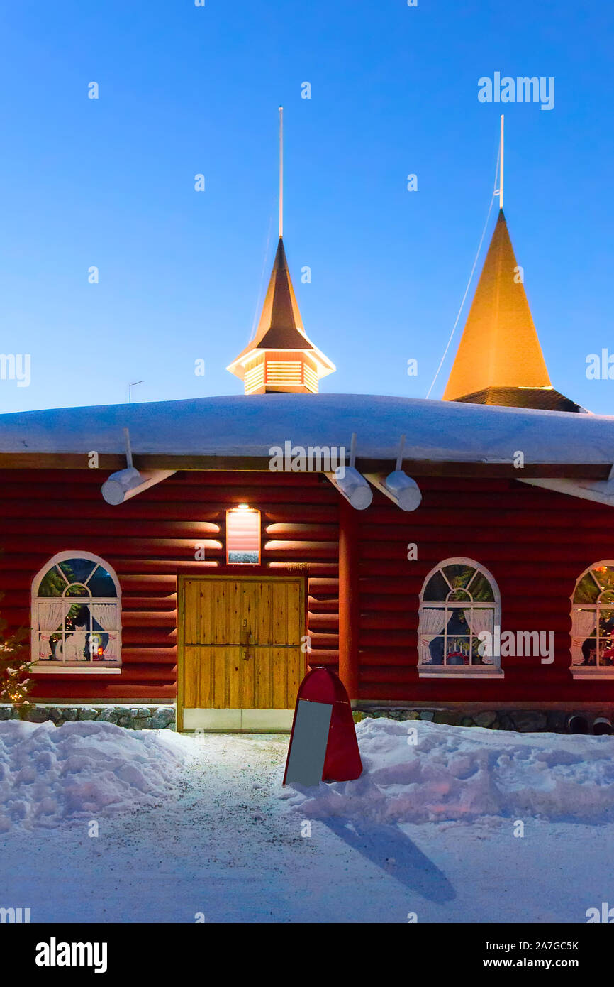 Santa Claus Holiday Village Lapland at sunset Stock Photo