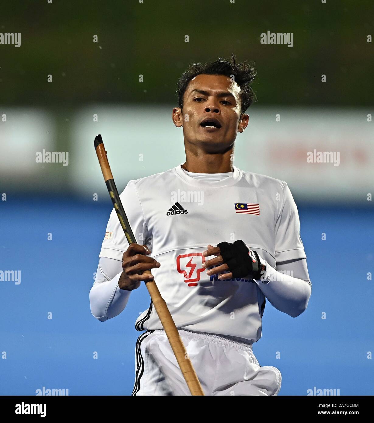 Stratford, United Kingdom. 02nd Nov, 2019. Nabil Noor (Malaysia). Great Britain v Malaysia. FIH Mens Olympic hockey qualifier. Lee Valley hockey and tennis centre. Stratford. London. United Kingdom. Credit Garry Bowden/Sport in Pictures/Alamy Live News. Credit: Sport In Pictures/Alamy Live News Stock Photo
