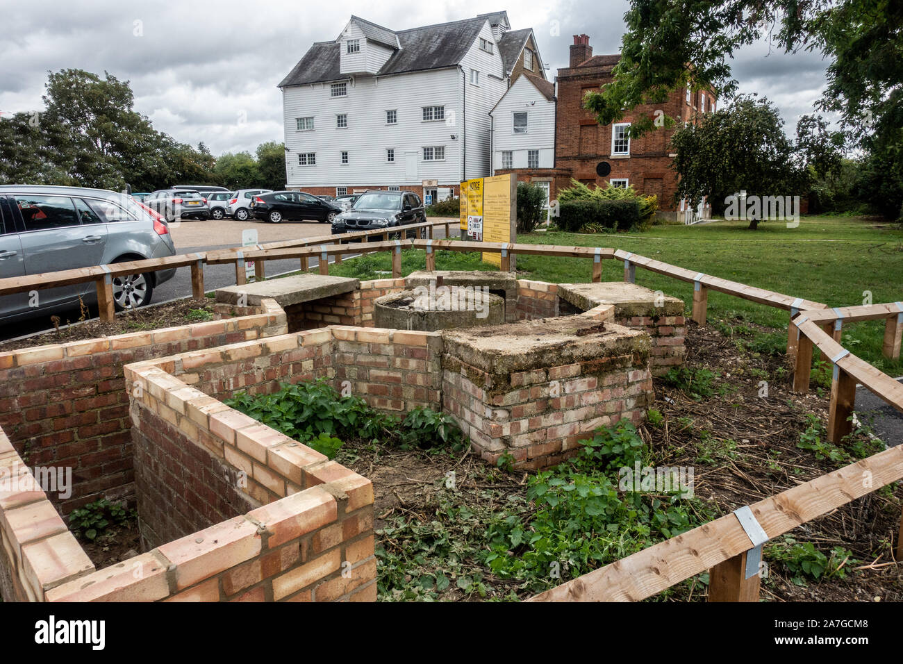 WW2 Spigot Mortar Emplacement at Moulsham Mill Chelmsford now restored to former glory. Stock Photo