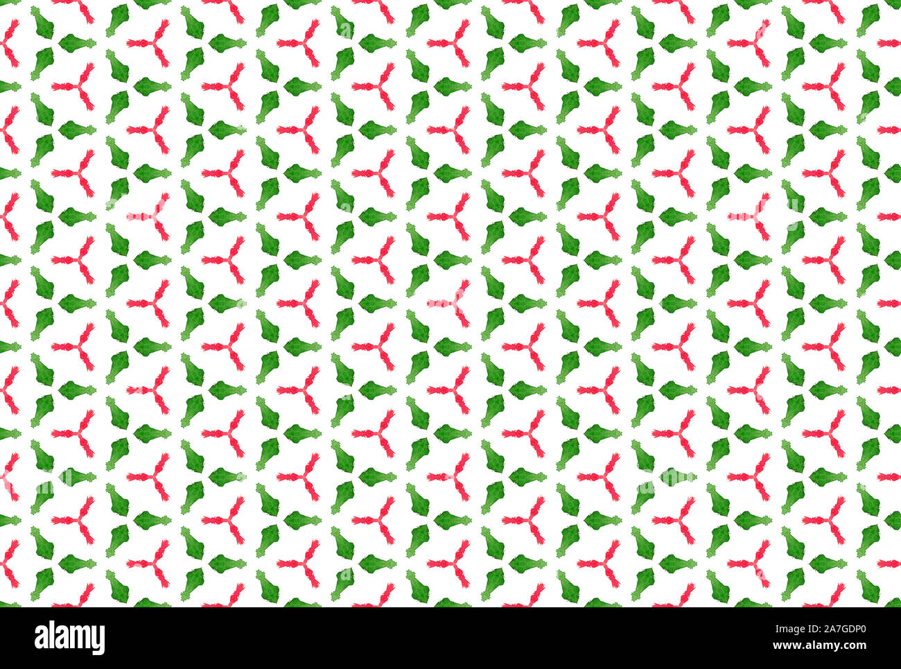 Watercolor seamless geometric pattern. In green and red colors on white ...