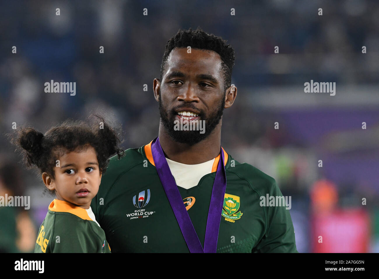 Yokohama, Japan. 1st Nov, 2019. Siya Kolisi of South Africa with his ...