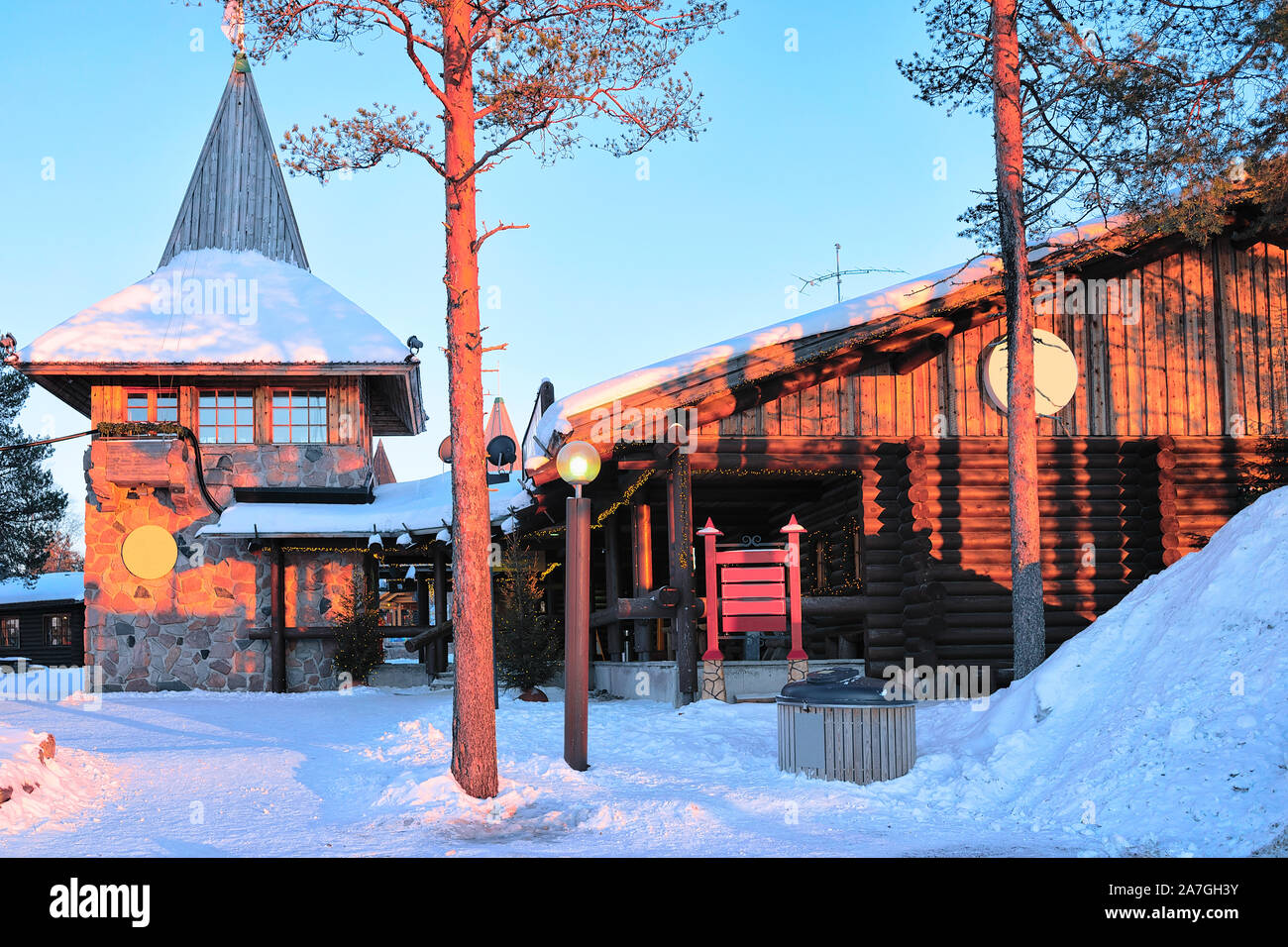 Santa Claus Main Post Office at Lapland Scandinavia sunset Stock Photo