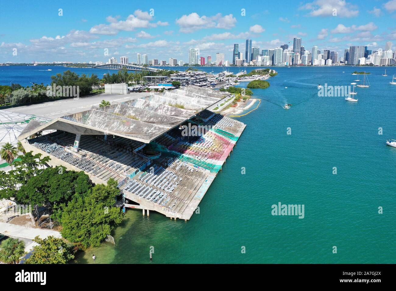 Miami, Florida 9-28-19: Miami Marine Stadium designed by Hilario Candela on  Virginia Key with Miami skyline and Rickenbacker Causeway in background  Stock Photo - Alamy