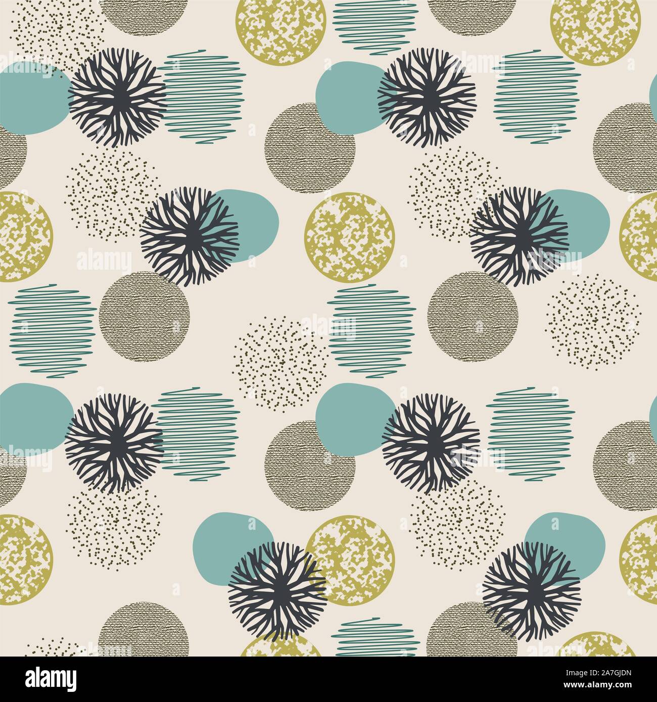 vector seamless background pattern with abstract geometric elements. seamless texture design with circles, thin lines and dots. modern pattern for fab Stock Vector