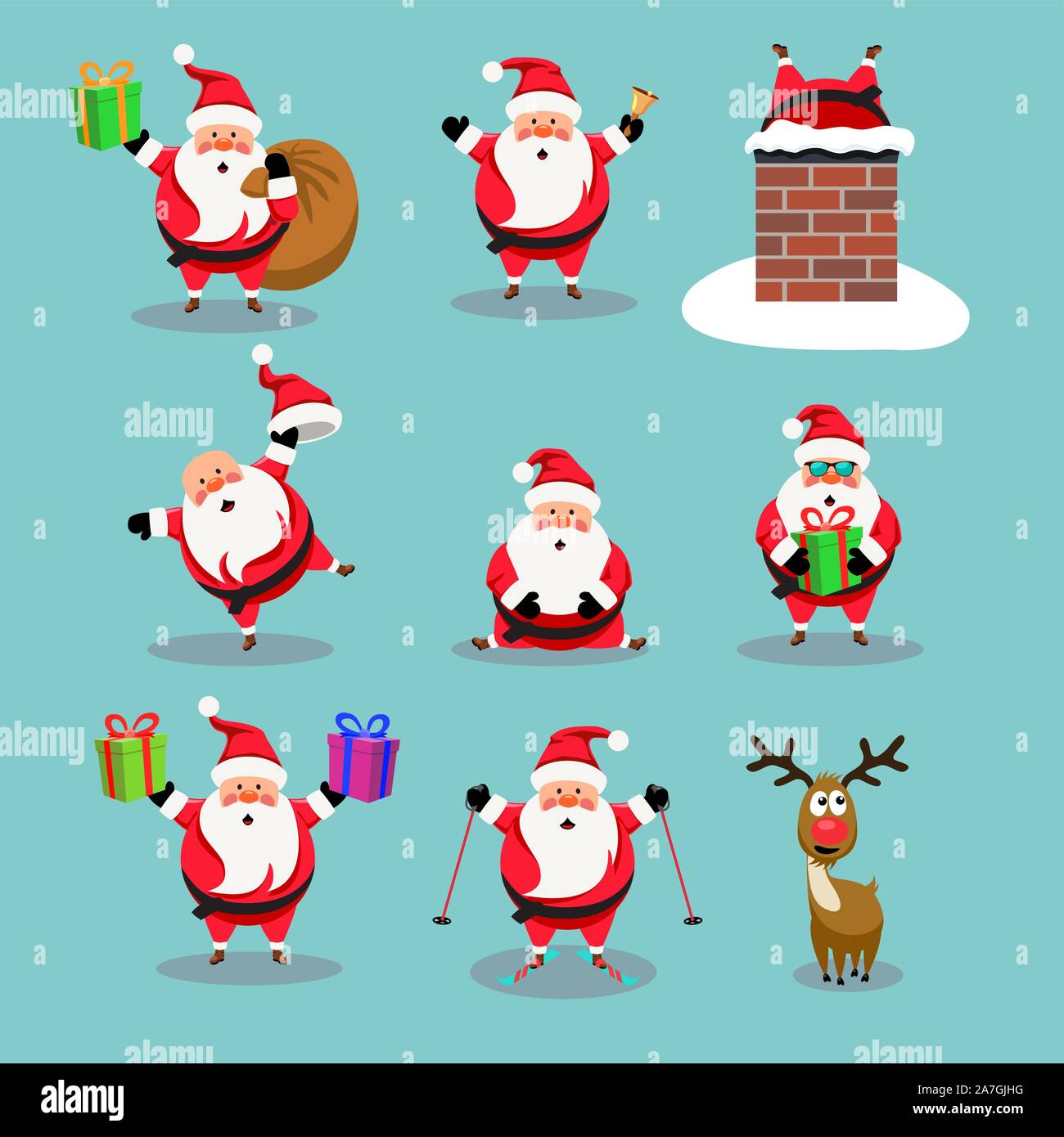Vector Christmas Collection Of Cute Cartoons Of Santa Claus And Red Nosed Reindeer Rudolph Funny Characters For Merry Christmas And New Year Illust Stock Vector Image Art Alamy