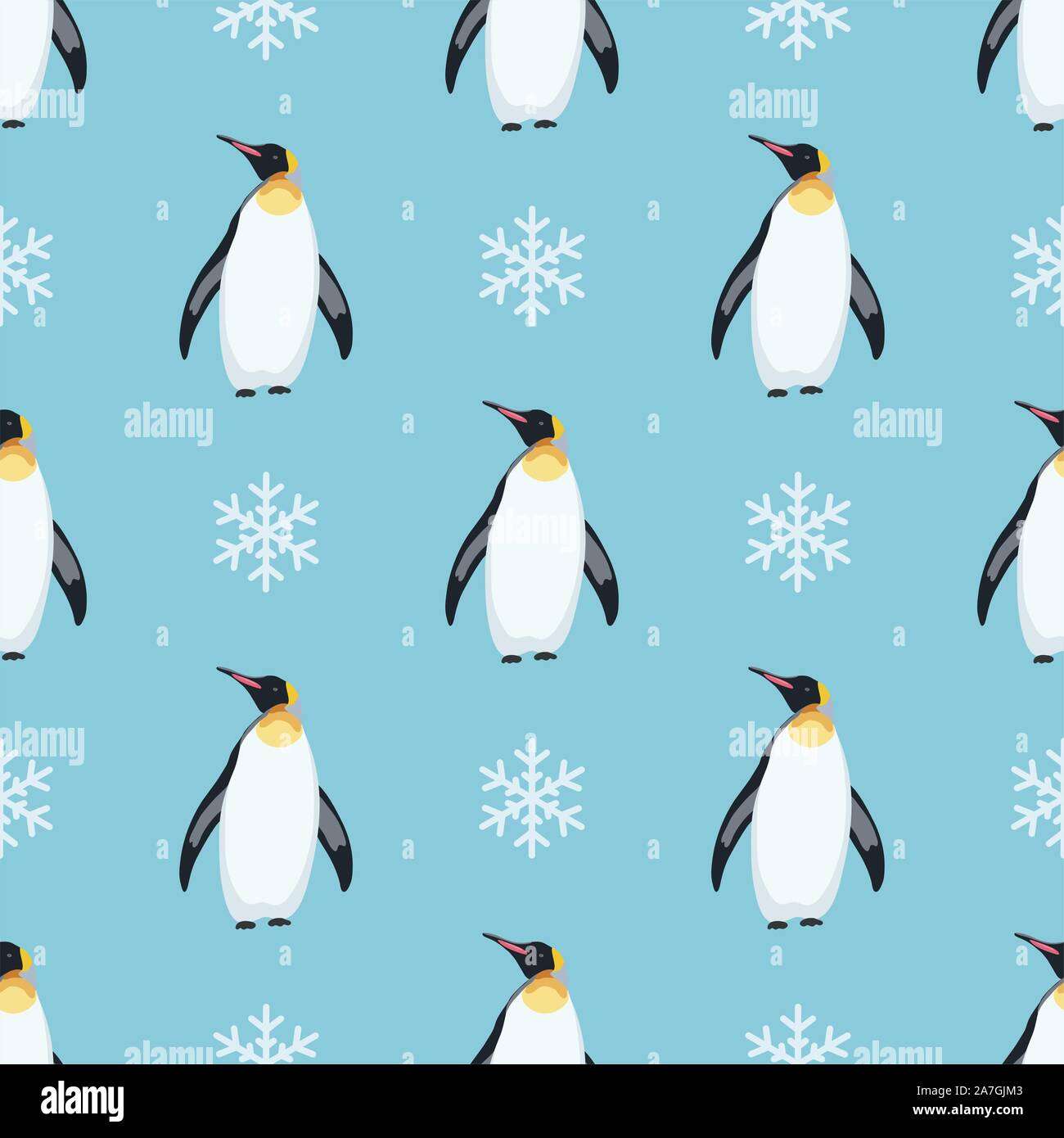 Vector Seamless Winter Pattern With Penguin Birds And Snowflakes Cartoon Character Of Polar Penguin Isolated On Blue Background Seamless Repeating T Stock Vector Image Art Alamy