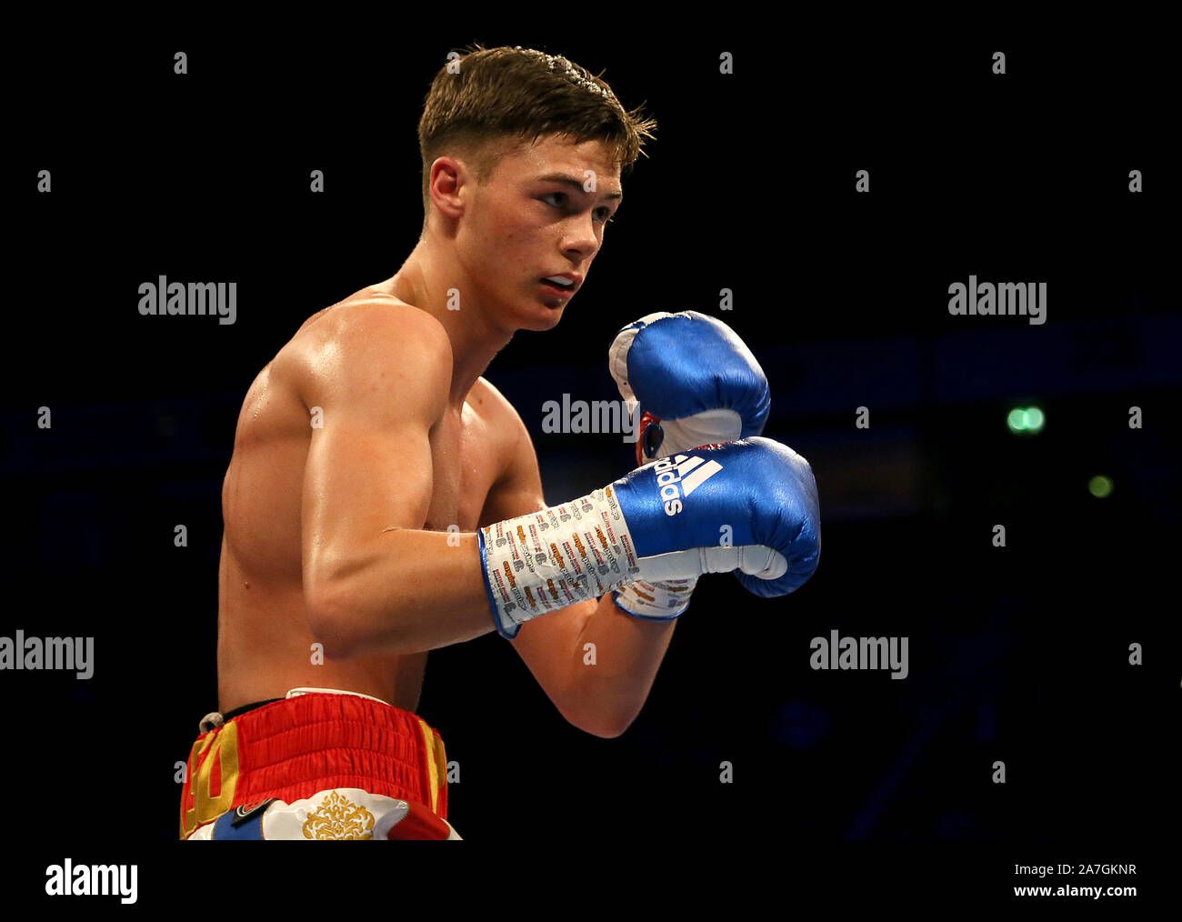 Hopey Price in action against Joel Sanchez (not pictured) in their Super-Bantamweight contest at Manchester Arena, Manchester. Stock Photo