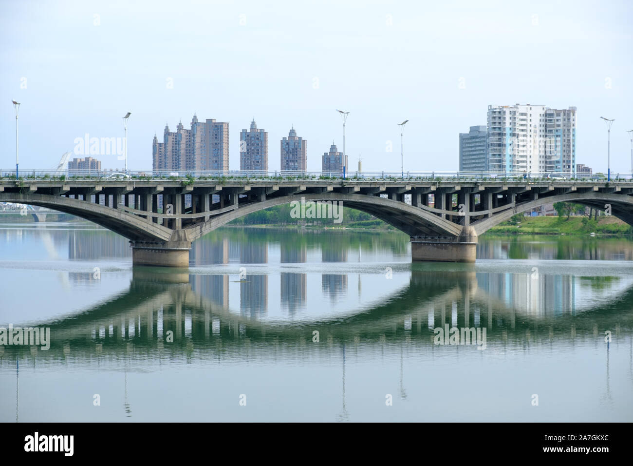 Bridge over Xinjiang River in city of Shangrao, Jiangxi Province, China Stock Photo