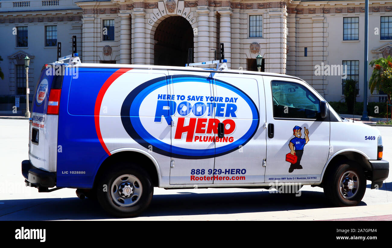 Rooter Hero Plumbing van Stock Photo Alamy