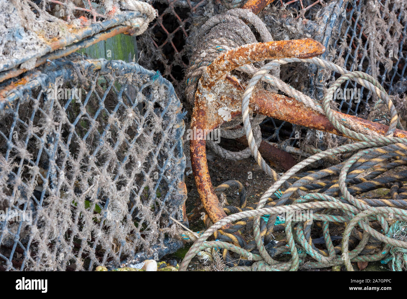 Maritime and nautical themed equipment ropes anchors ad fisherman’s