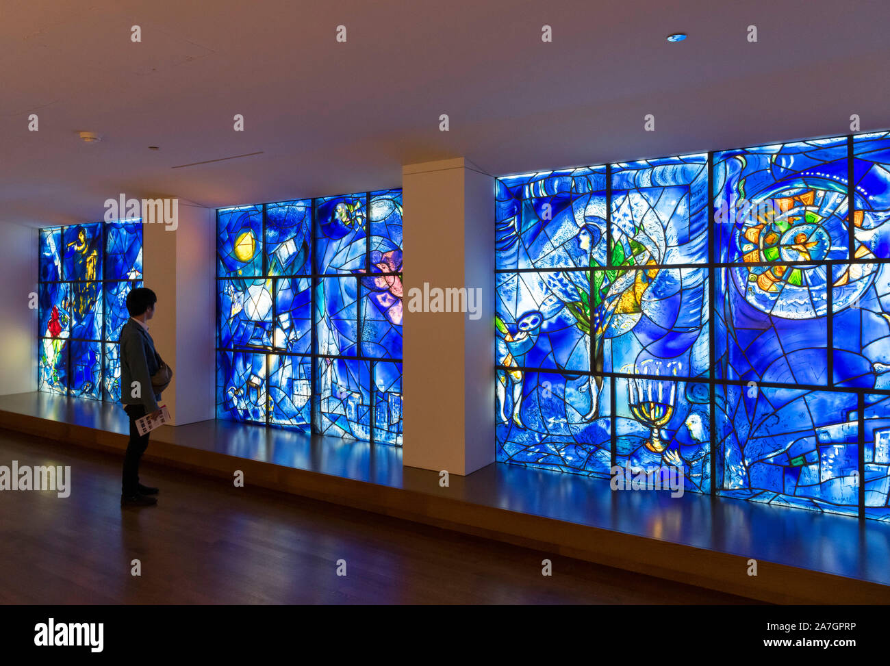 America Windows, stained glass windows by Marc Chagall (1887-1985), 1977. Art Institute of Chicago, Chicago, Illinois, USA. Stock Photo