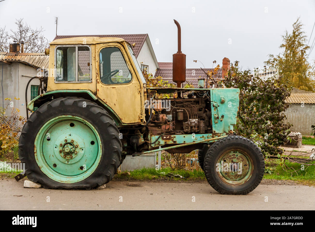 Old tractor from the former soviet union Stock Photo