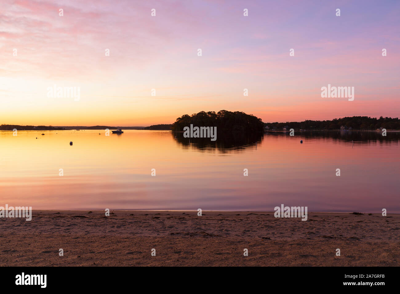 Onset Bay before sunrise in Onset Village in Wareham, Massachusetts