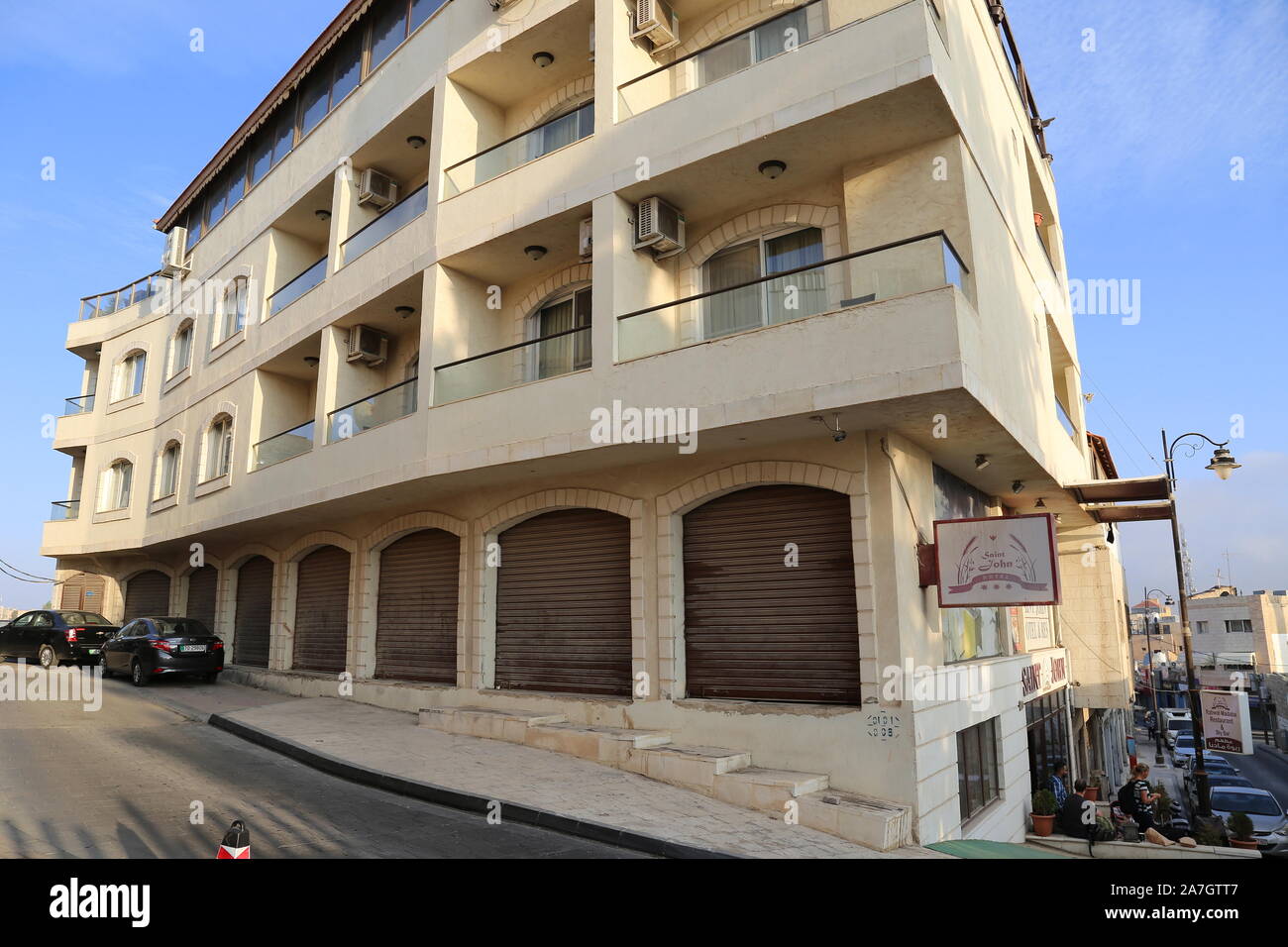 Saint John Hotel, King Talal Street, Madaba, Madaba Governorate, Jordan,  Middle East Stock Photo - Alamy